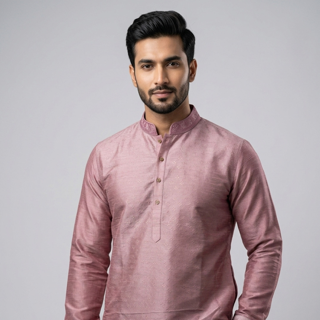 Premium Silk Panjabi for Men - Onion Pink