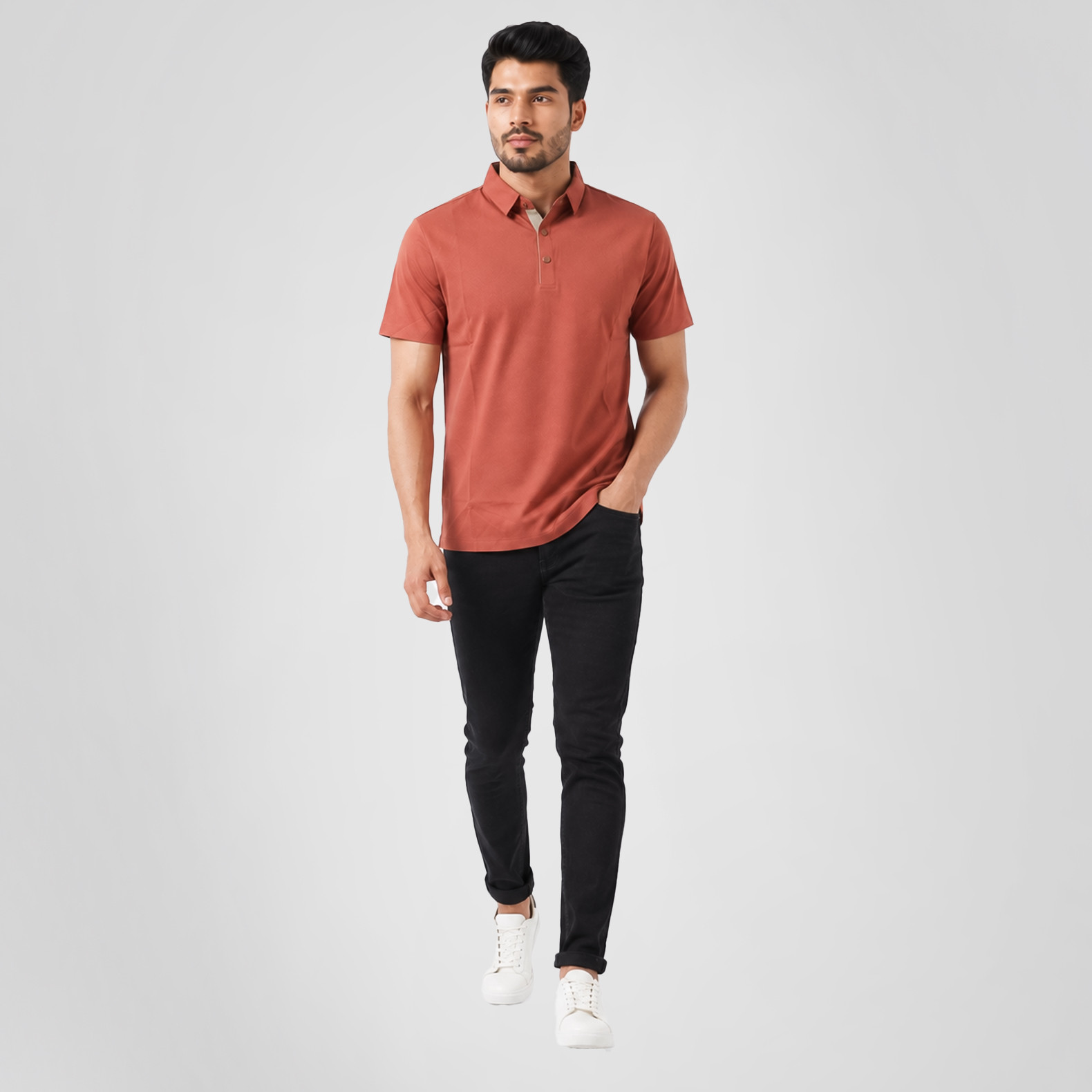 Terracotta Premium Button-Down Men's Polo