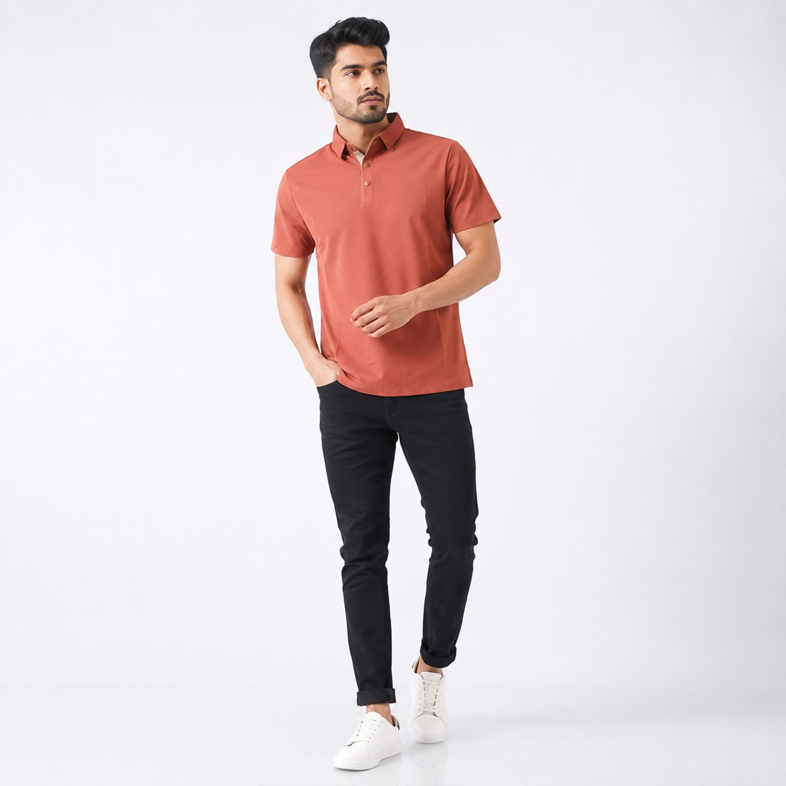 Terracotta Premium Button-Down Men's Polo