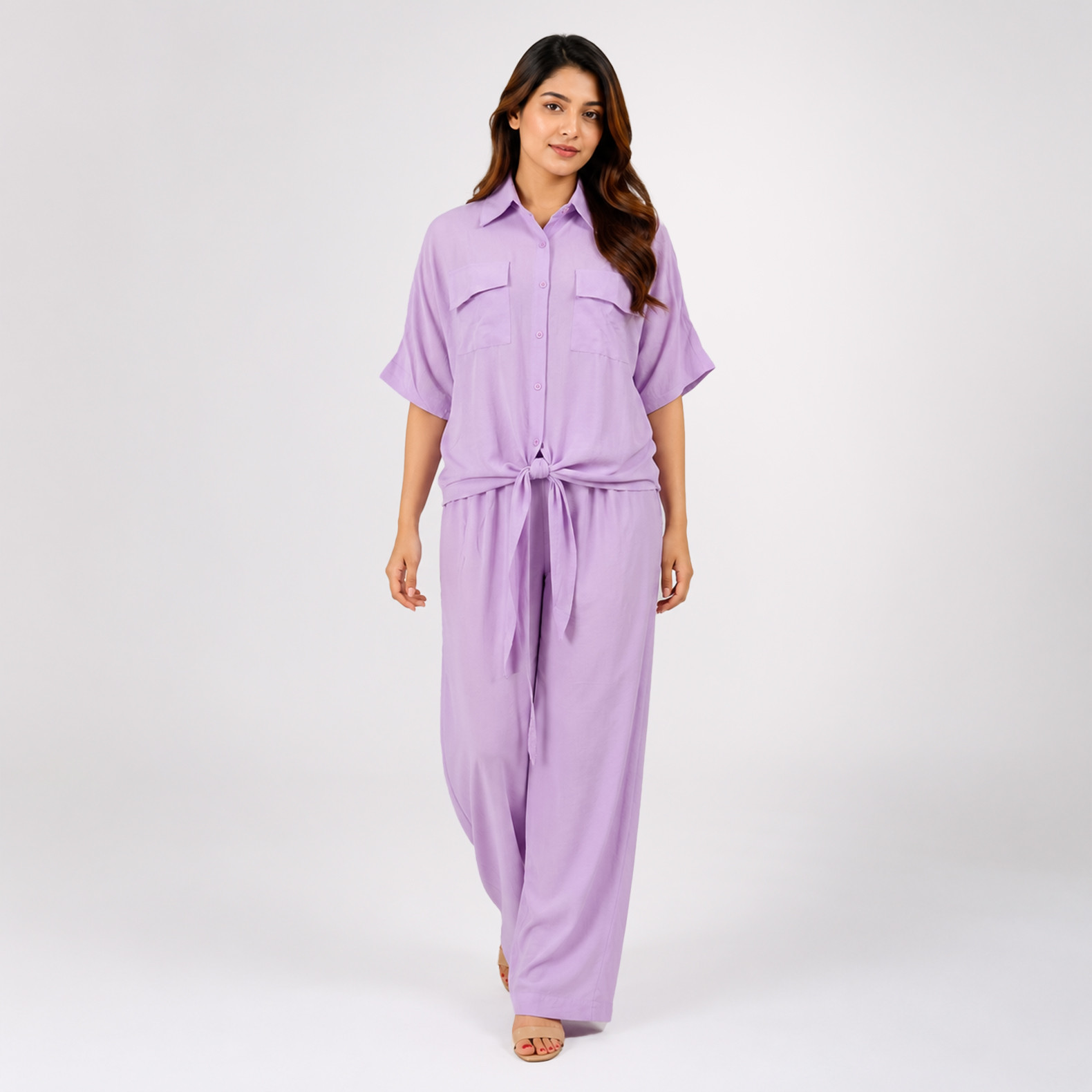 Lavender Shirt & Wide-Leg Pants Co-Ord Set