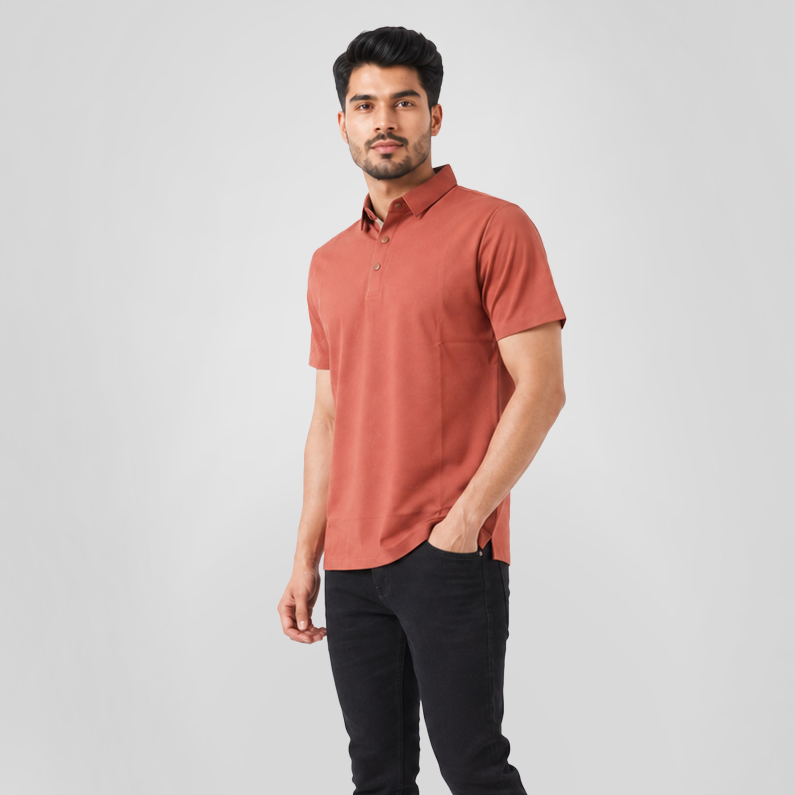 Terracotta Premium Button-Down Men's Polo