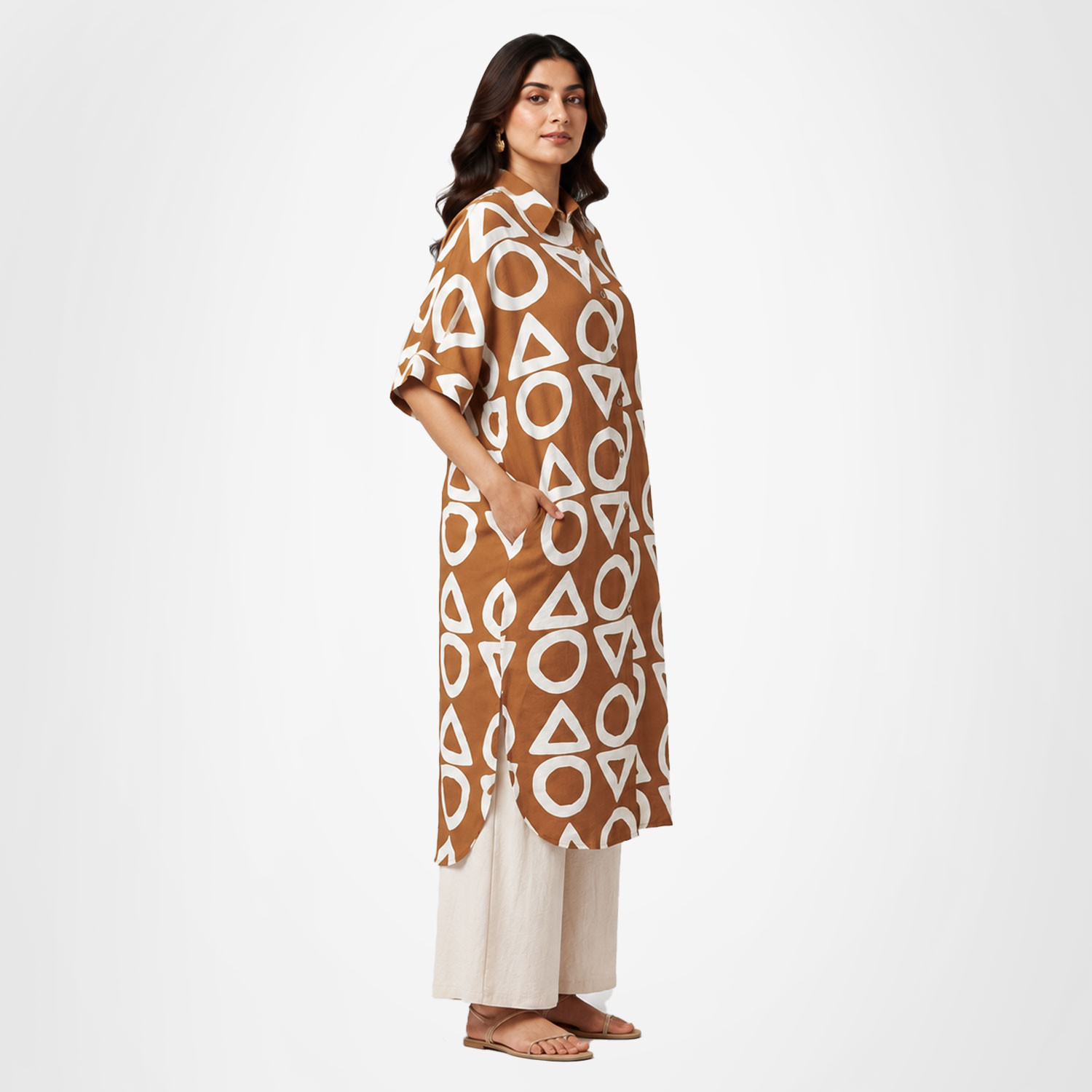 Rust Brown Geometric Printed Tunic