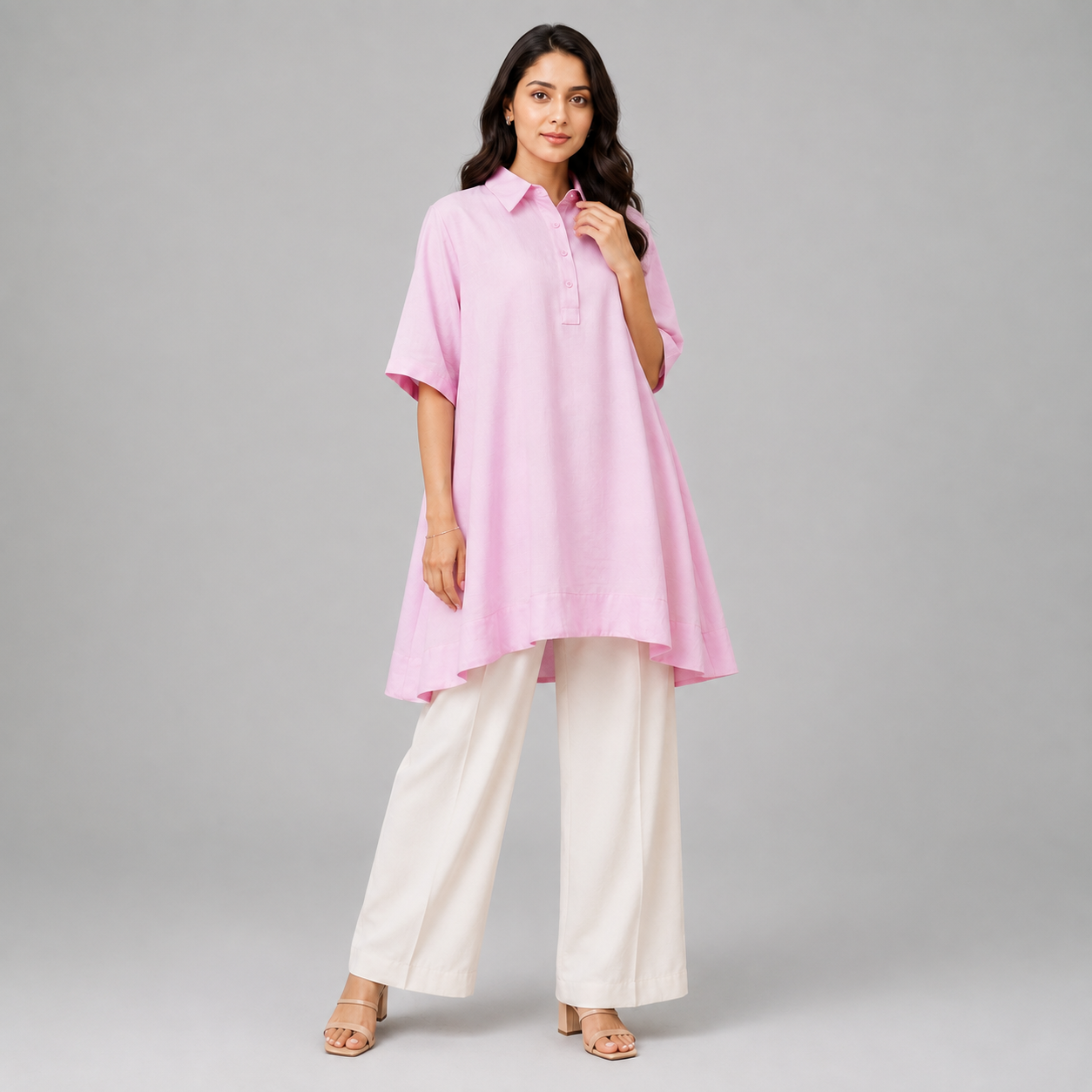 Rose Pink Solid High-Low Tunic