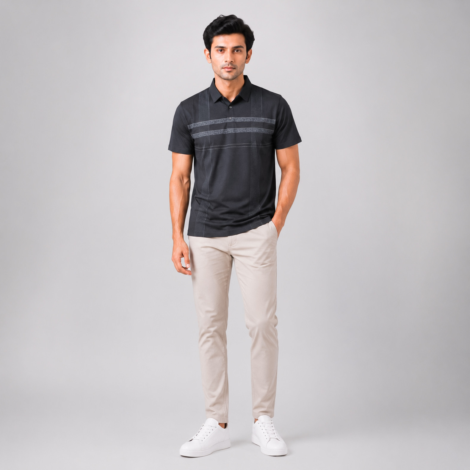 Black Contrast Stripe Polo T-Shirt for Men | Smart Casual Style