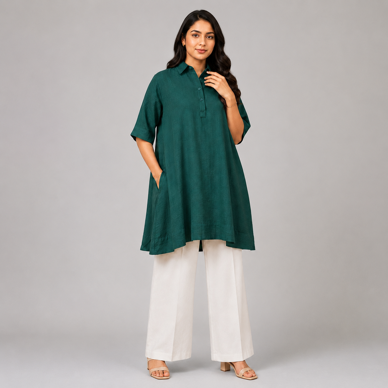 Deep Teal Solid High-Low Tunic