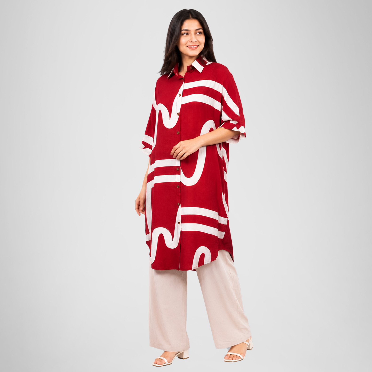 Red Abstract Print Long Tunic for Women
