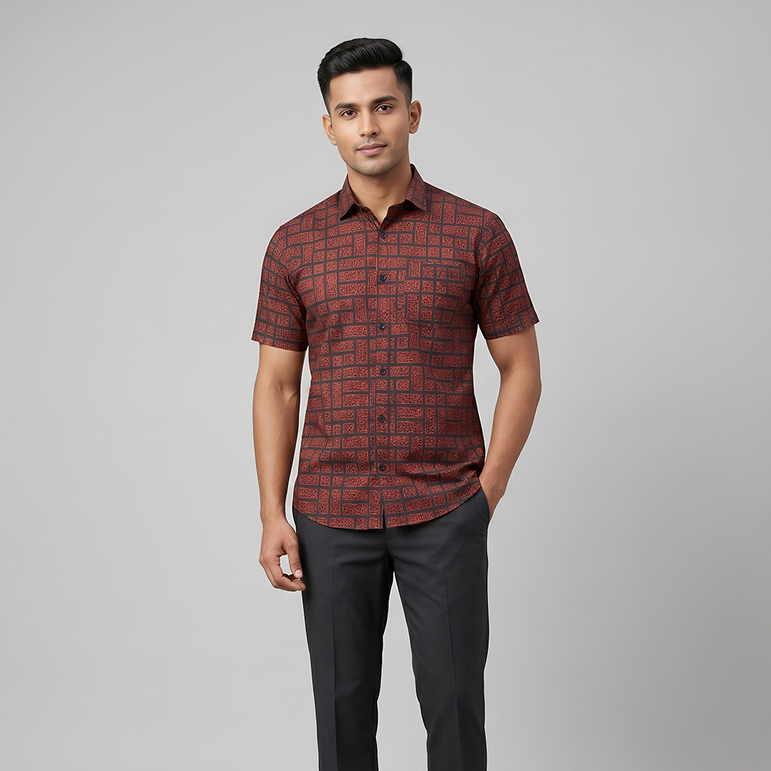 Earthy Rust Geometric Mosaic Shirt