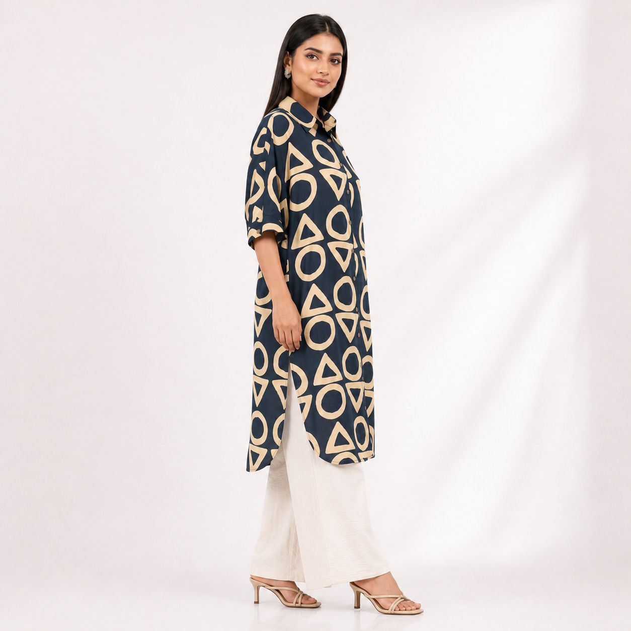 Midnight Geometry Printed Shirt Dress