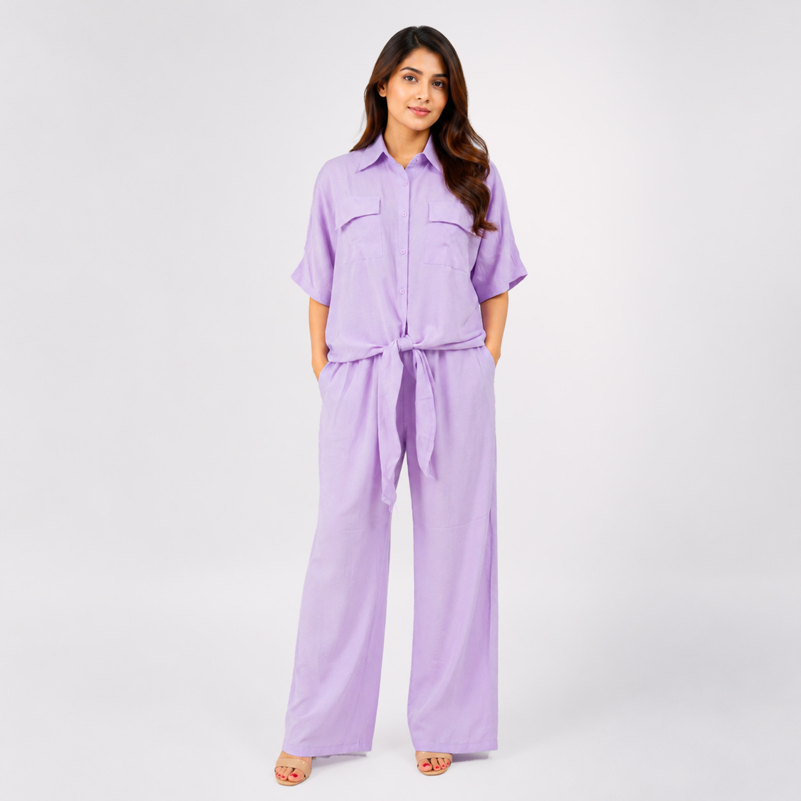 Lavender Shirt & Wide-Leg Pants Co-Ord Set
