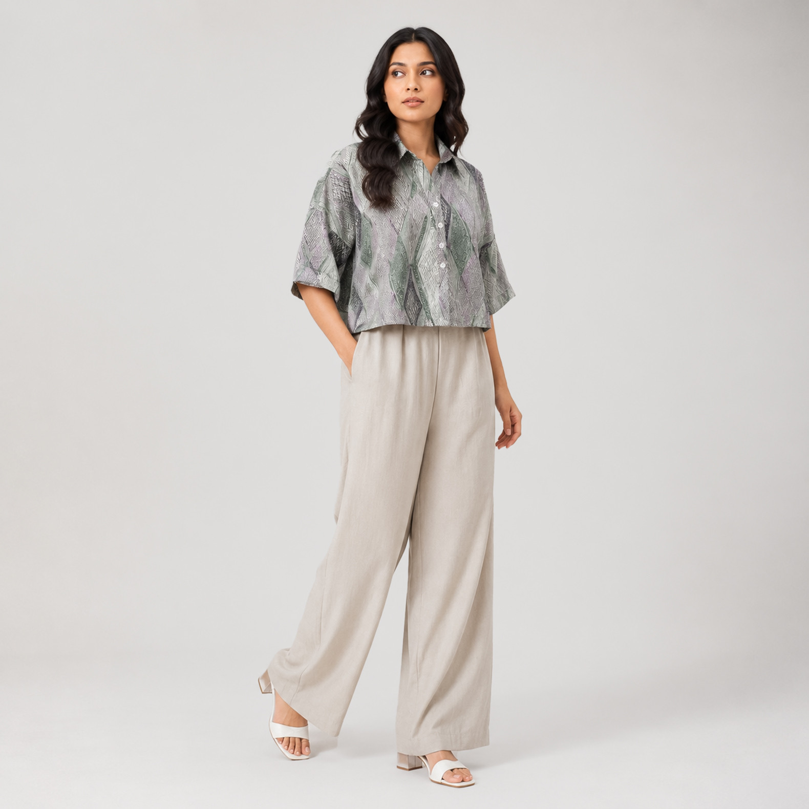 Muted Geometric Print Boxy Shirt for Women