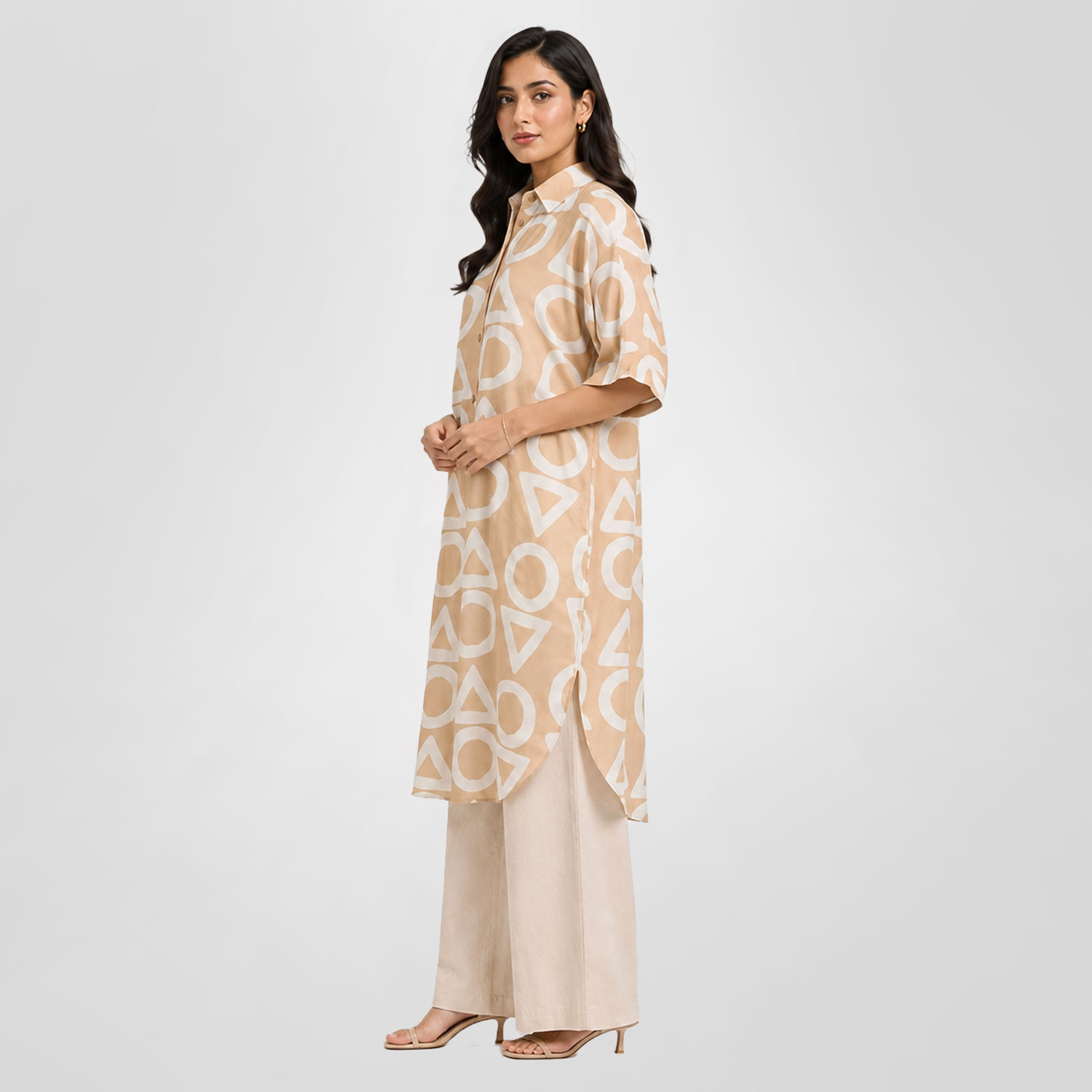 Beige Geometric Printed Tunic