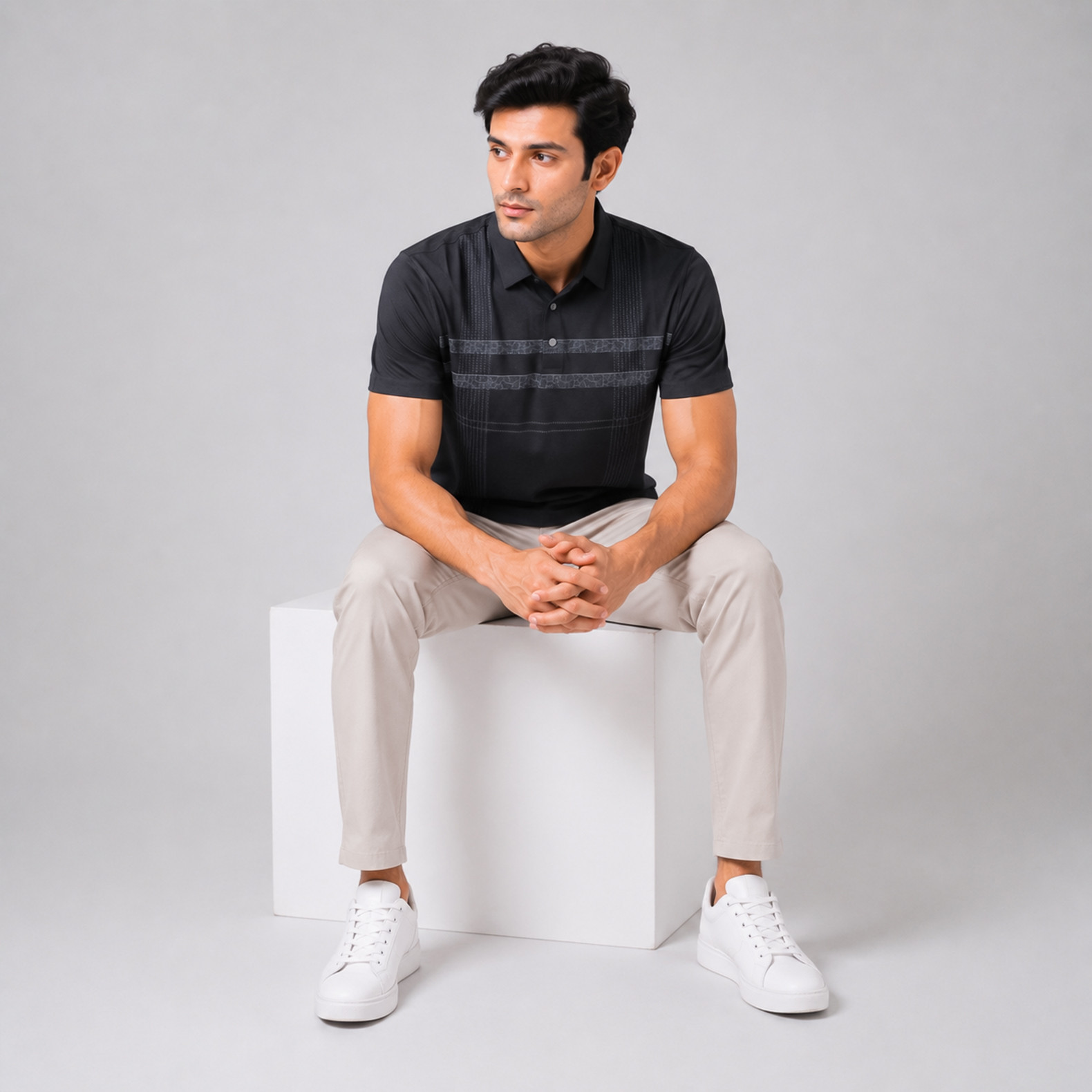 Black Contrast Stripe Polo T-Shirt for Men | Smart Casual Style