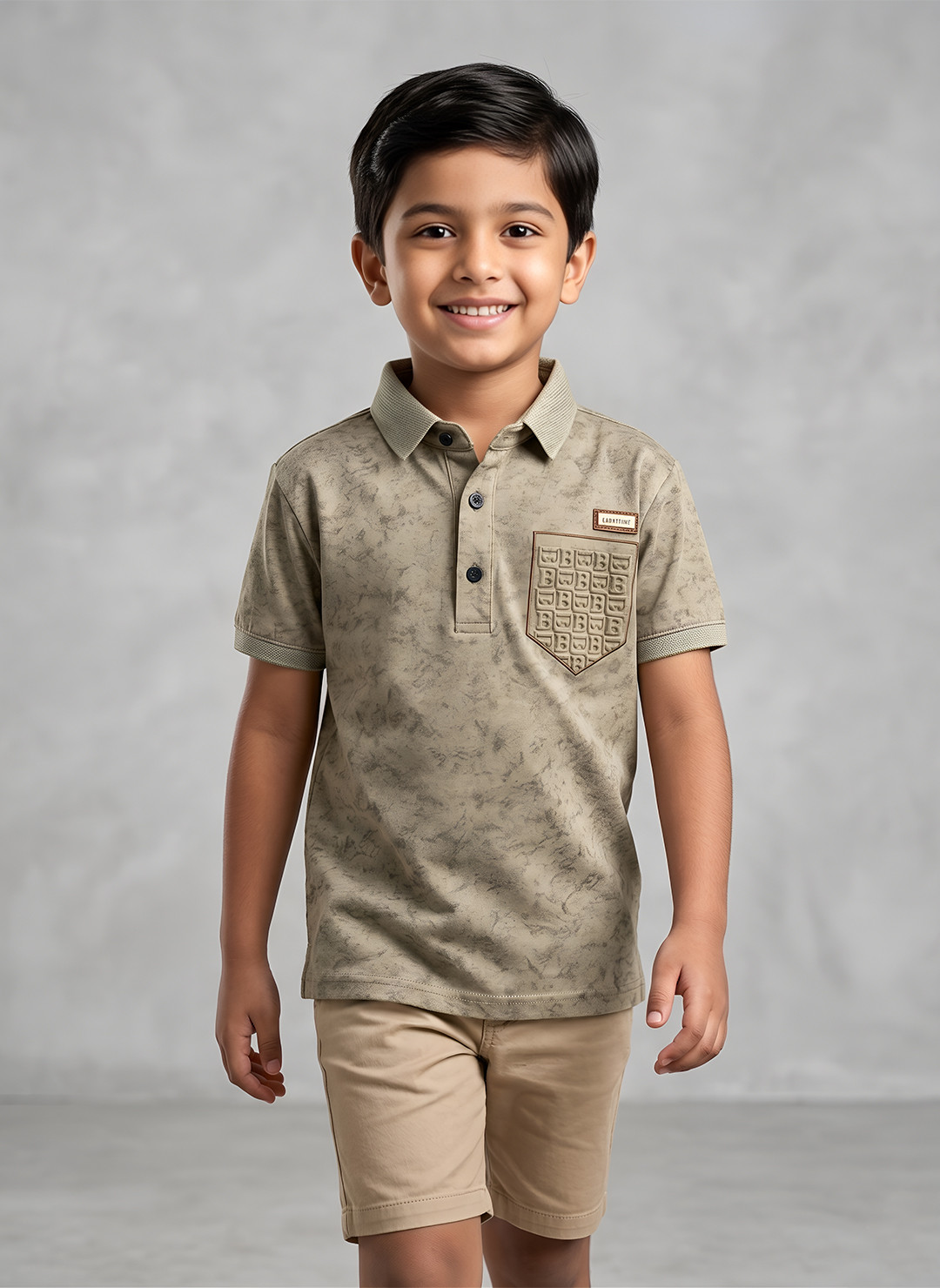 Little Gentleman Marble-Print Polo