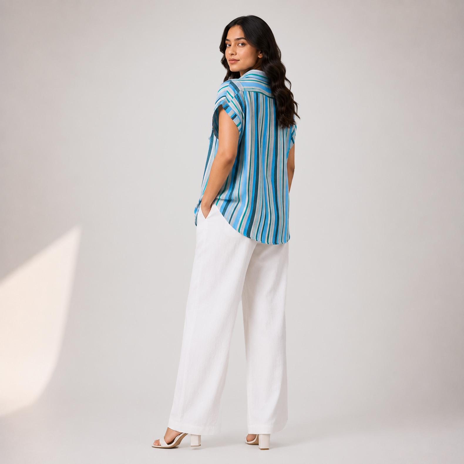 Blue Striped Relaxed Summer Shirt for Women
