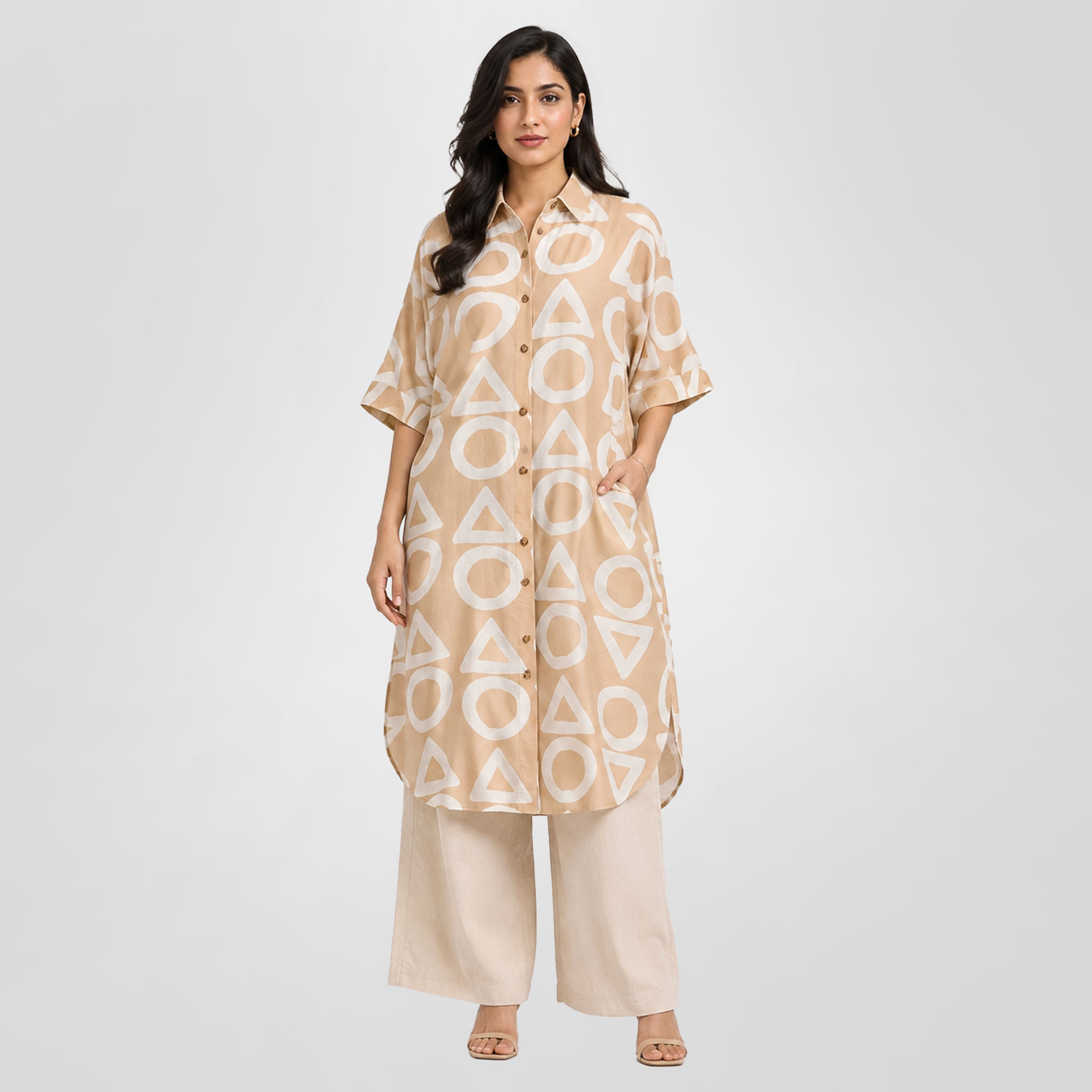 Beige Geometric Printed Tunic