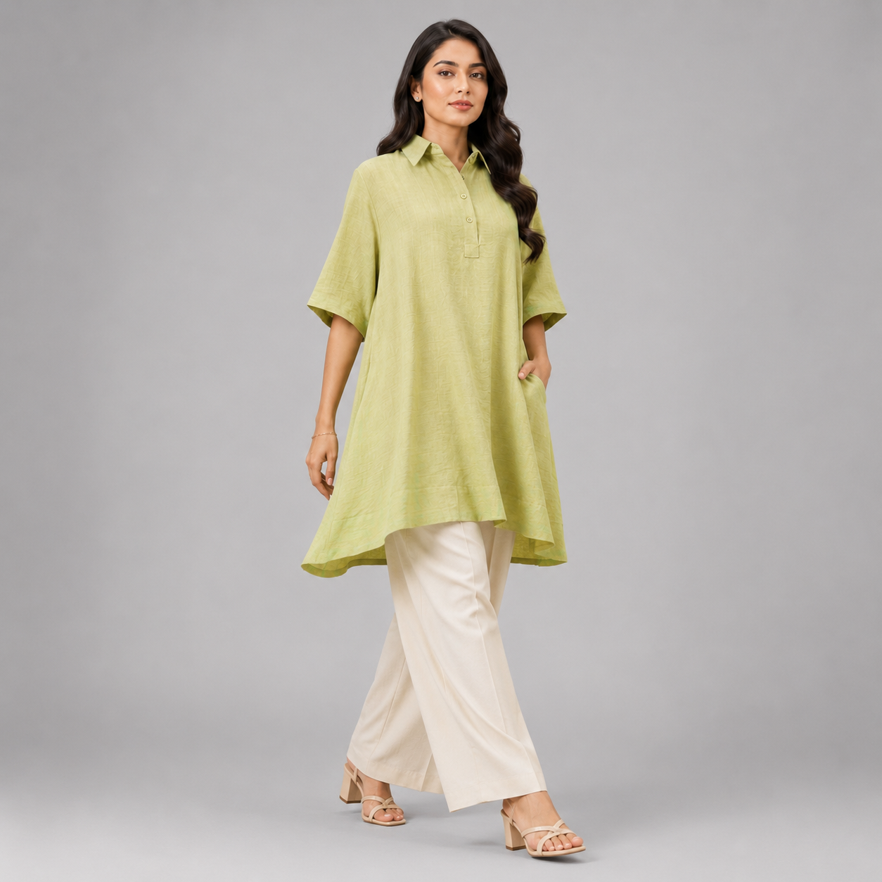 Lumière Ease — Relaxed Collared Tunic Top