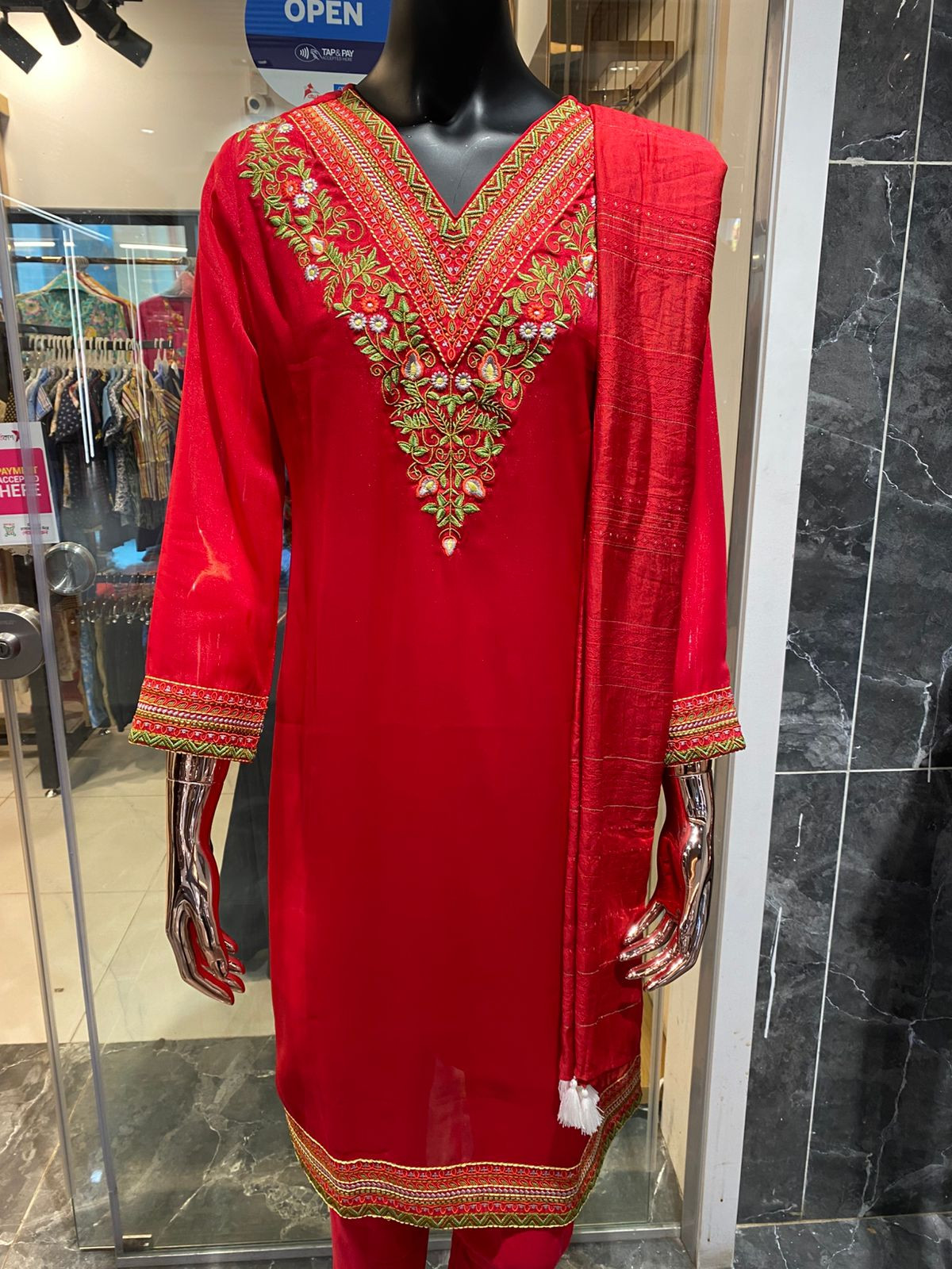 Elegant Red Embroidered 3-Piece
