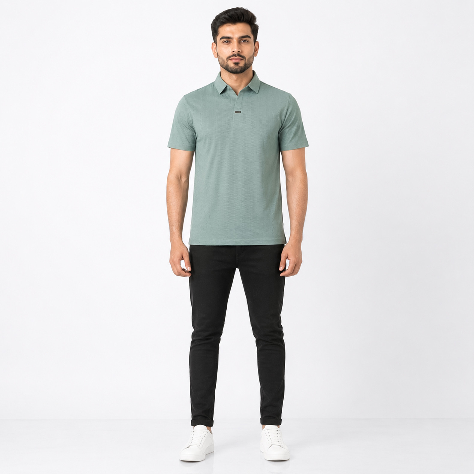 Sage Green Textured Men's Polo Shirt