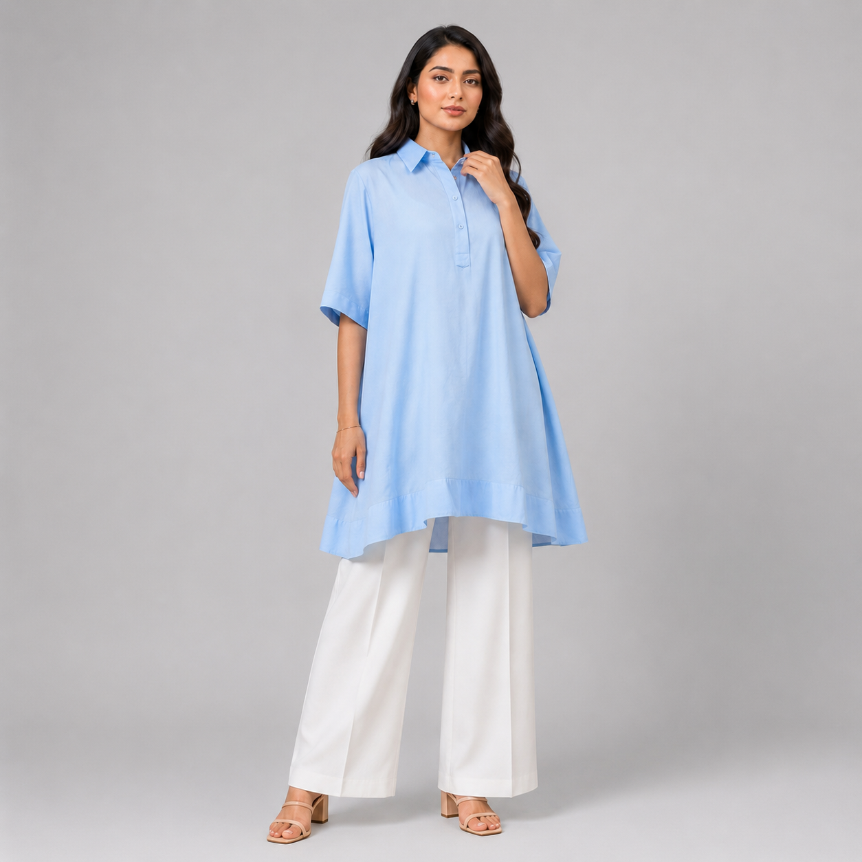 Powder Blue Solid High-Low Tuni