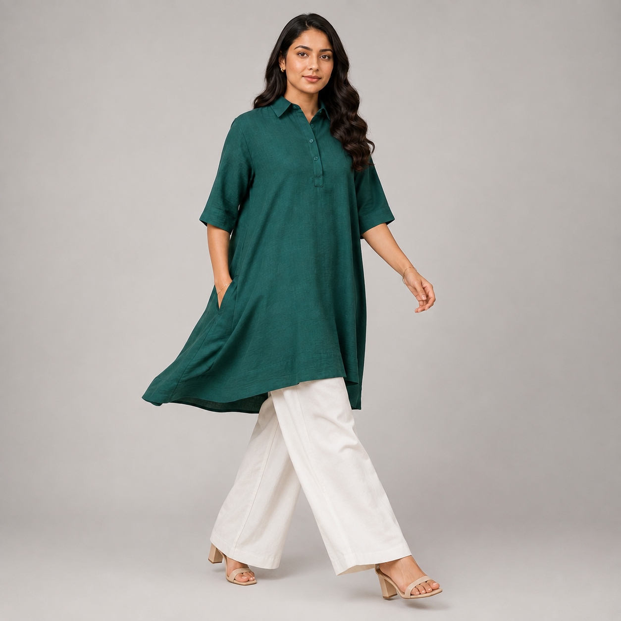 Deep Teal Solid High-Low Tunic