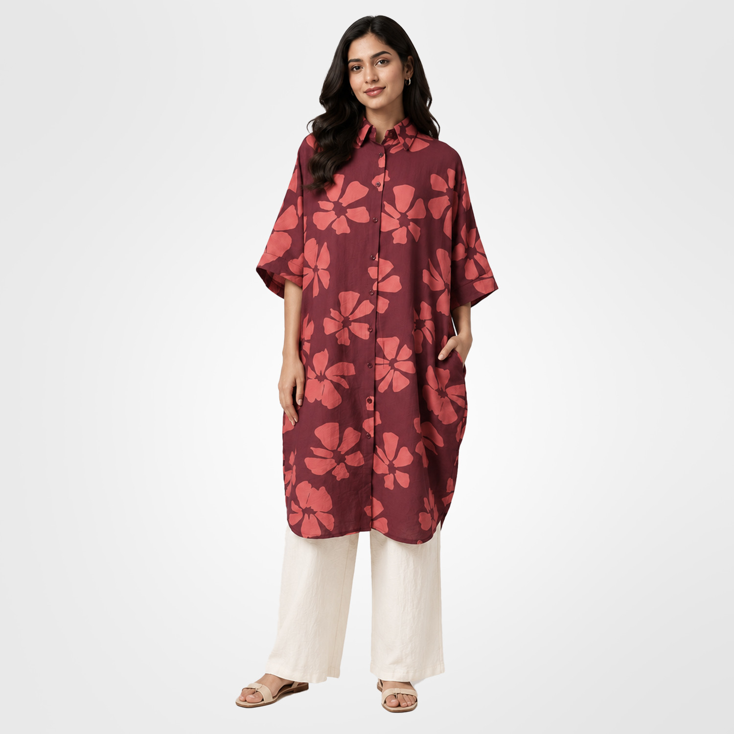 Maroon Floral Printed Tunic