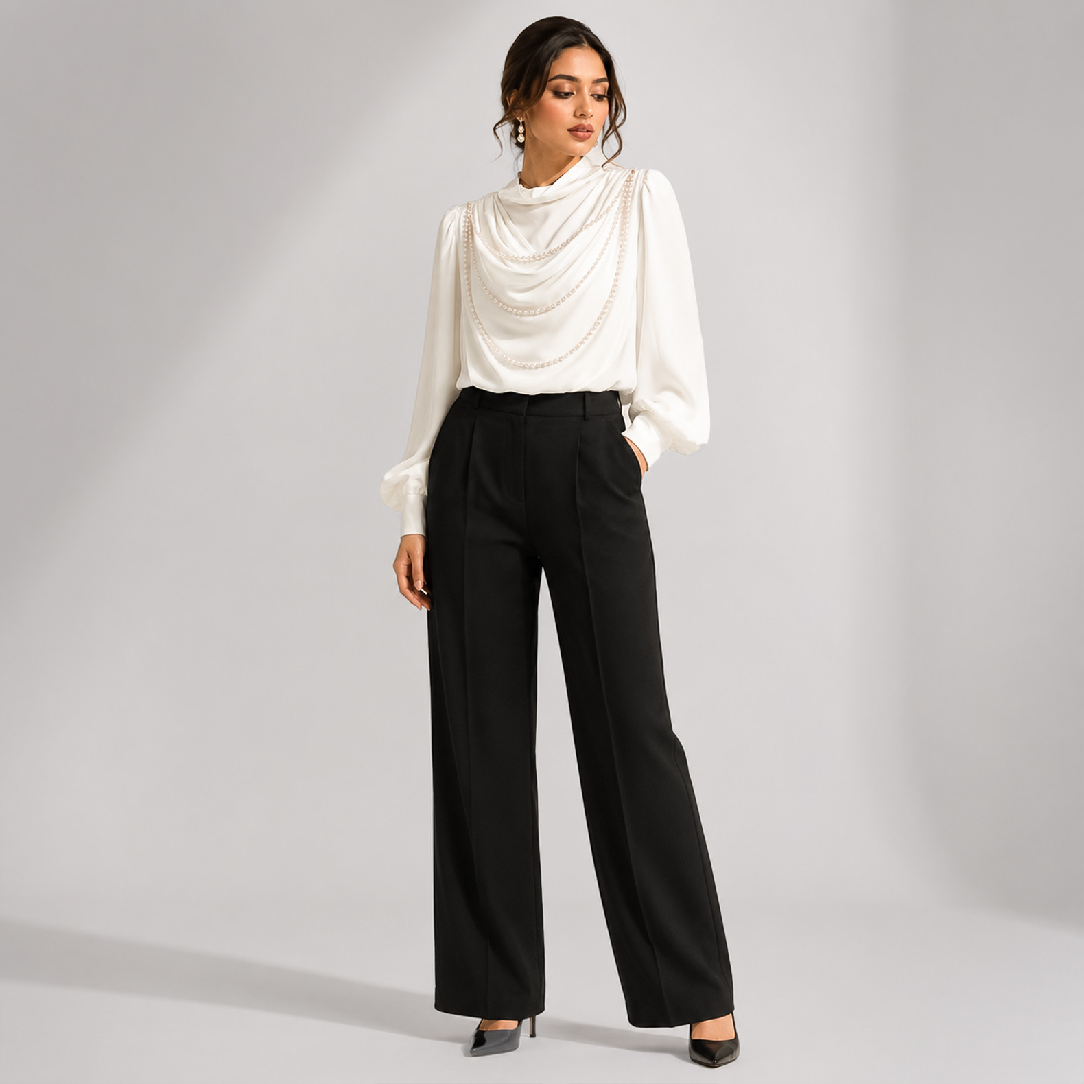 White Satin Draped Neck Top