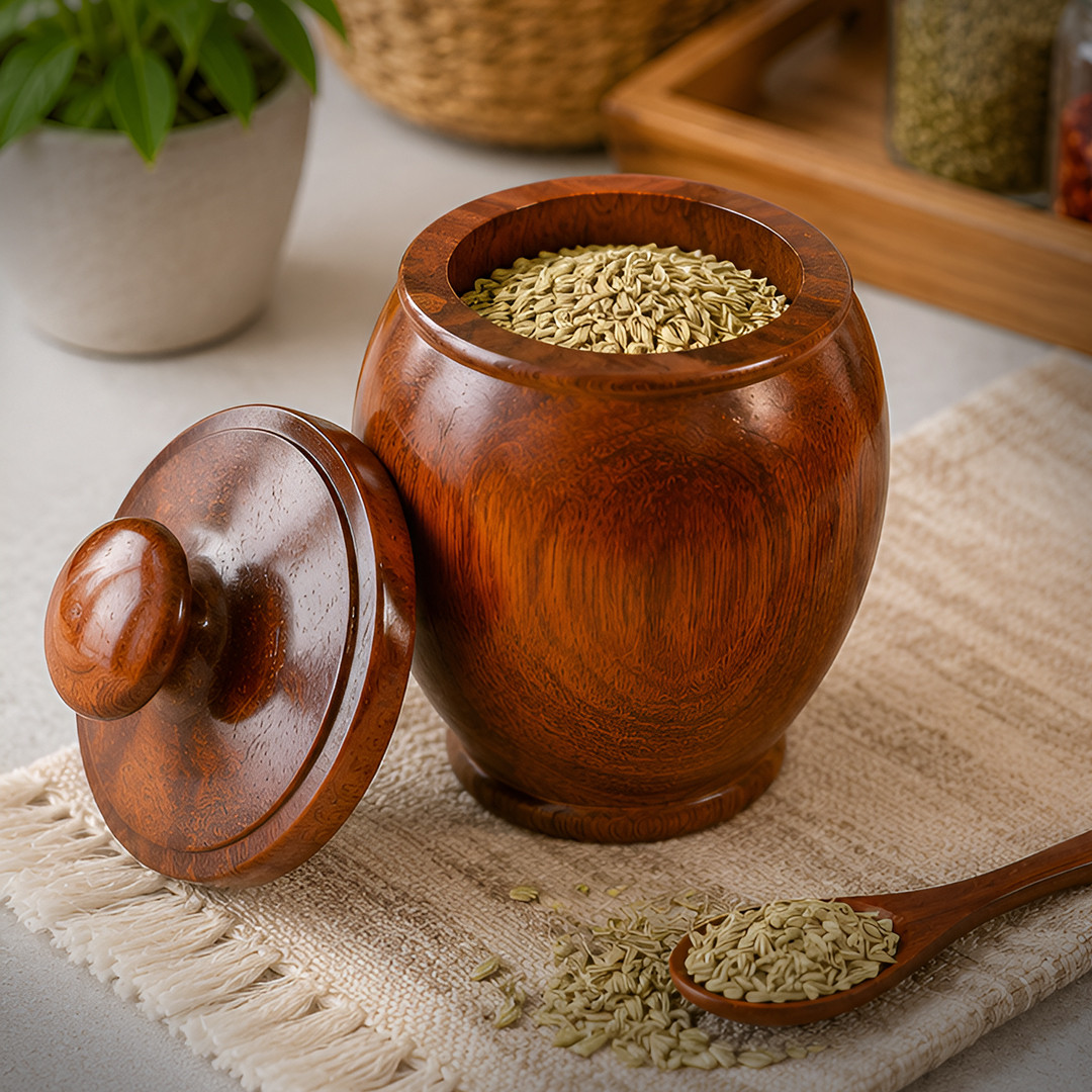 Wooden Spice Pot Oval