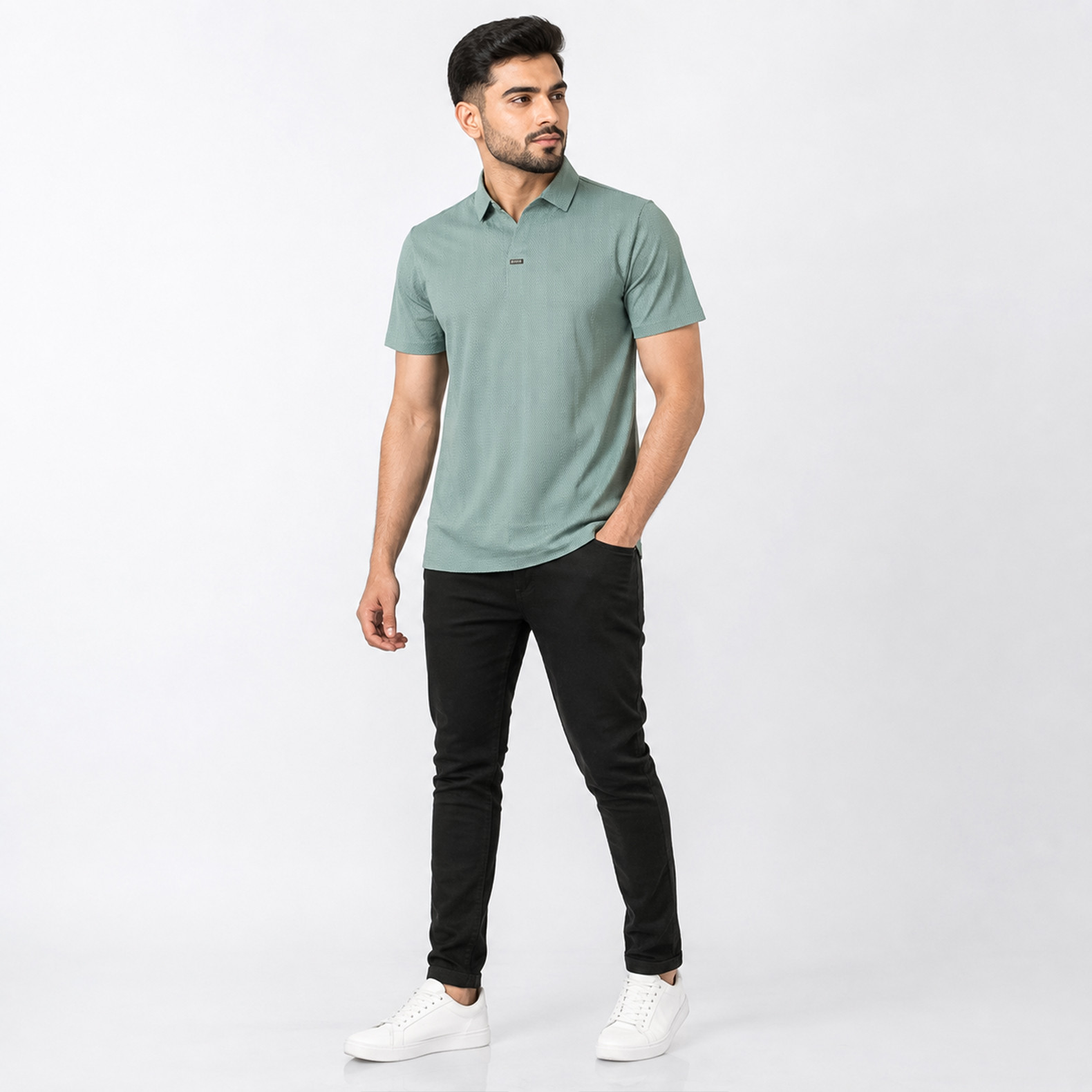 Sage Green Textured Men's Polo Shirt