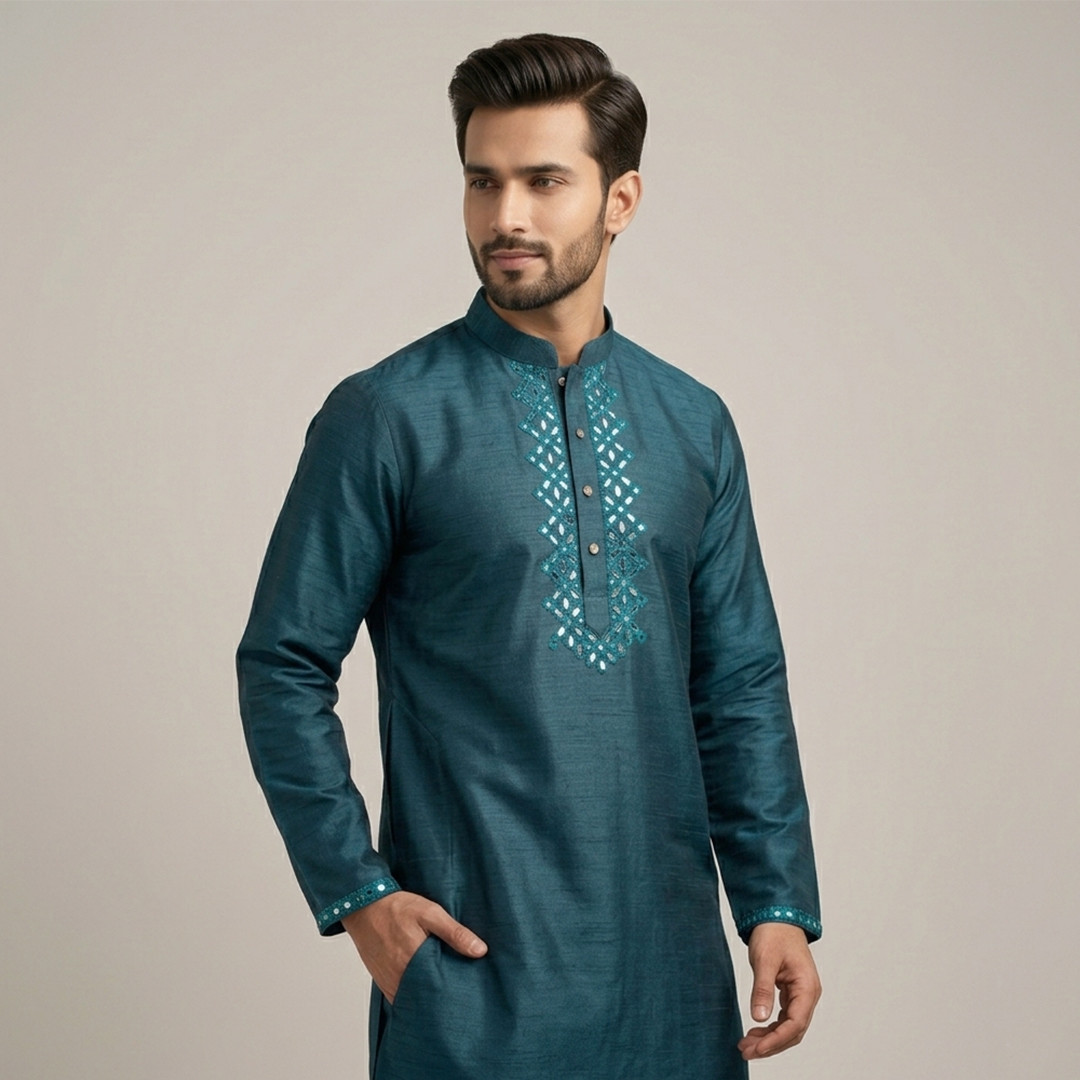 Luxury Teal Panjabi Crafted for Timeless Style