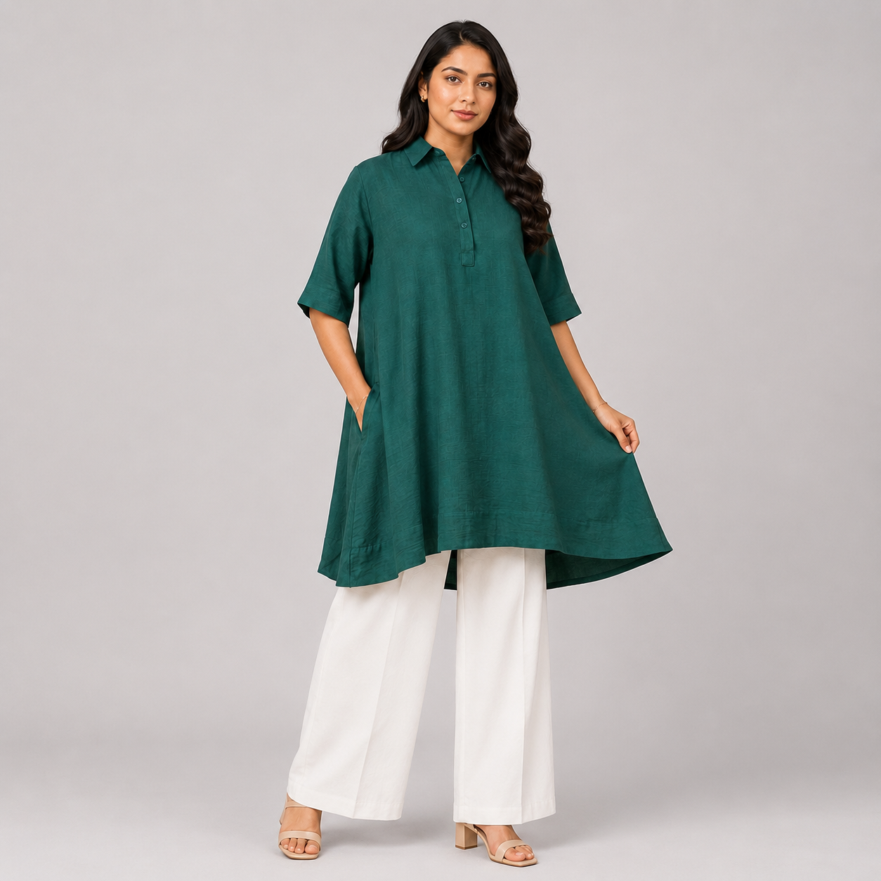 Deep Teal Solid High-Low Tunic